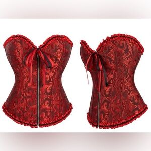 Elegant Red Corset Bustier lingerie ribbon